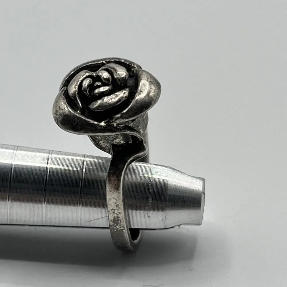 Oxidized Silver 925 Rose Flower Ring Handcrafted Sterling Silver Rose Ring Vntg